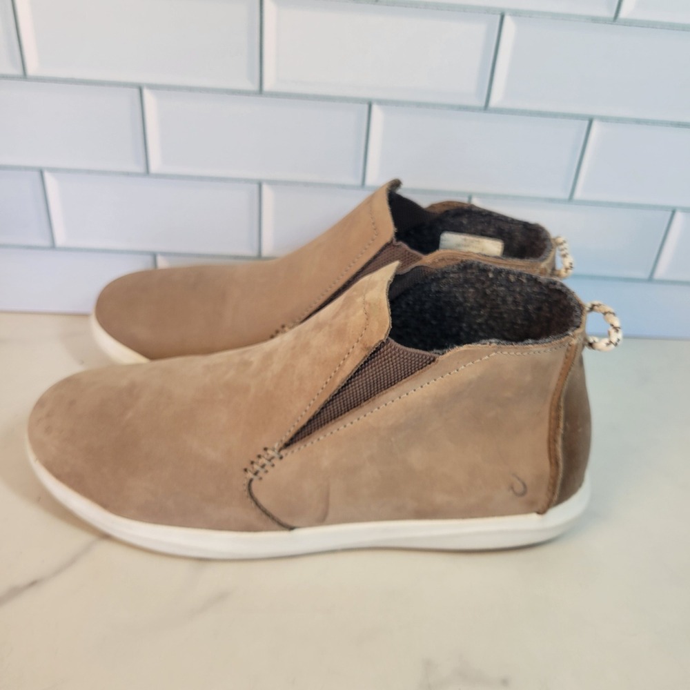 OluKai Hawai'iloa Manu Hope Booties Womens 7 Slip On Leather Mid Slip On Tan